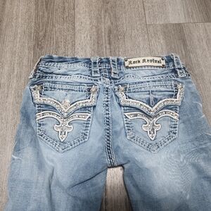 Rock Revival Etty Boot Cut Size 27 X 31 Rhinestone Bling Sparkle Fleur De Lis...